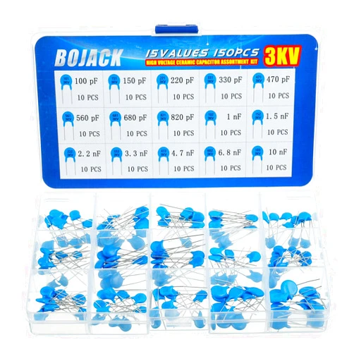 BOJACK 15 Values 150 Pcs 3KV / 100 pF to 10 nF High Voltage DIP Ceramic Capacitor Assortment Kit