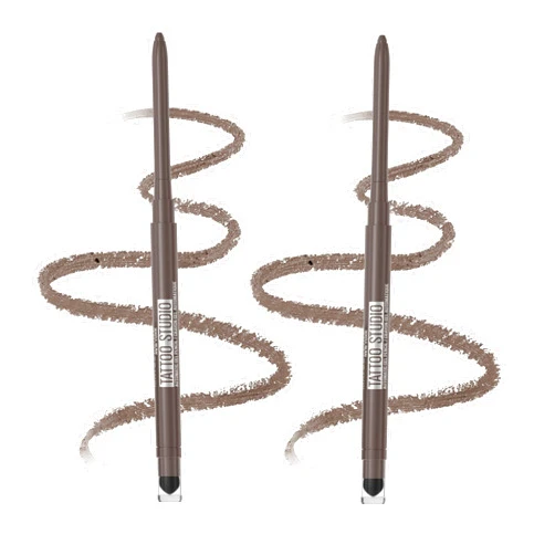 MAYBELLINE Tattoo Studio Automatic Gel Pencil Waterproof Eyeliner, Blendable, Smudge Resistant, Matte Eyeliner For Up To 36HR Wear, Midnight Mocha (Smokey Gray), Pack of 2 (Packaging May Vary)