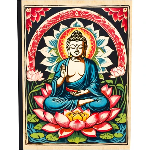 Moonlight & reverie press Zen Blossoms Buddha and Lotus Flower Quad-Ruled 1/4 Graph Paper Notebook: Woodcut Art Buddha and Lotus Flower Diary Journal Notebook; 4x4 (4 Squares ... Page; Perfect for for Writing Buddhist Sutras