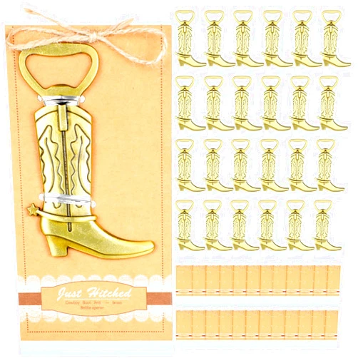 Youyole 24 Pcs Cowboy Boot Bottle Openers Wedding Party Favors Metal Stainless Steel Bottle Openers with Exquisite Packaging for Wedding Birthday Anniversary, Gold