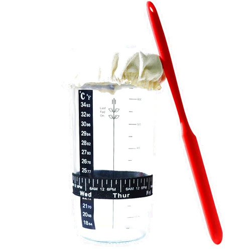Wusteg Tyniaide Sourdough Starter Jar Kit, 650ml Sourdough Starter Jar with Thermometer, Silicone Scraper, Cloth Cover and Aluminum Lid