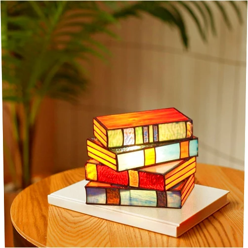 Hopanrel Stained Stacked Books Lamp, PVC, Nightstand Desk Lamp, Vintage Table Lamp for Living Room, Bedroom, Office