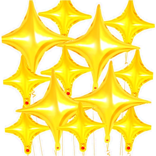 YOTHORN 12 Pcs Four Angle Star Balloons,26 Inch and 10 Inch Gold Star Foil Balloons,Quadrangle Balloon Mylar Balloons Helium Balloons for Birthday Party Anniversary Wedding Baby Shower Decorations (Gold)