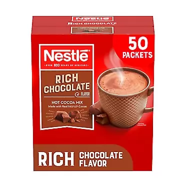 Nestle Hot Cocoa Nestle Hot Chocolate Packets, Hot Cocoa Mix, Rich Chocolate Flavor, Made with Real Cocoa, 50 Count (0.71 Oz each), 35.5 Oz