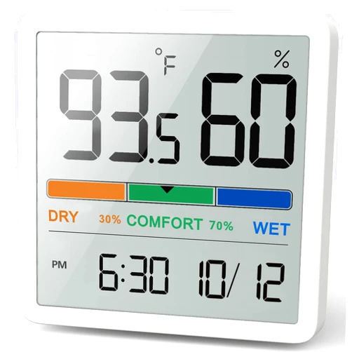 NOKLEAD Hygrometer Indoor Thermometer, Desktop Digital Thermometer with Temperature and Humidity Monitor, Accurate Humidity Gauge Room Thermometer with Clock (White)