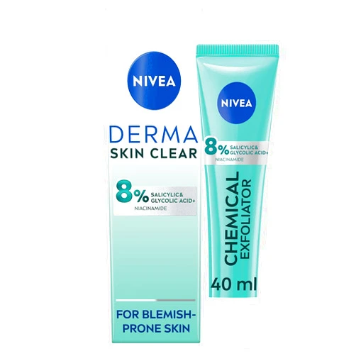 NIVEA Derma Skin Clear Night Exfoliator Leave-On Facial Care with Glycolic Acid, Salicylic Acid and Niacinamide, Lightweight Evening Skincare Formula, Dermatologically Tested Face Treatment, 40 ml