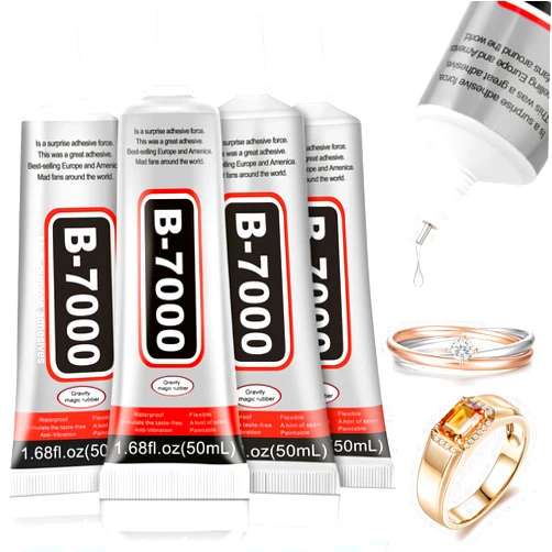 Jollidecor 4 PCS 50ML B7000 Crafts Glue Super Adhesive, Multipurpose B-7000 Rhinestones Bonding Glue Flexible Clear Glue for DIY Jewelry Beads Fabric Cloth Nail Art Shoes Screen Repair