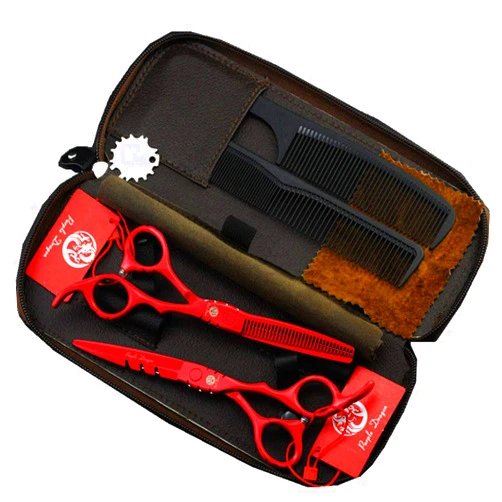 Purple Dragon Professional Japan 440C Hair Salon Cutting Shear and Barber Thinning Scissor Hairdressing Shear Set with Bag