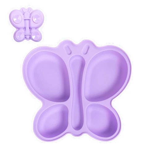 CUAIBB Suction Plates for Baby, Silicone Toddlers Plates with Suction Butterfly Shape, Divided Plates for Baby Led Weaning Supplies - Microwave & Dishwasher Safe - Purple