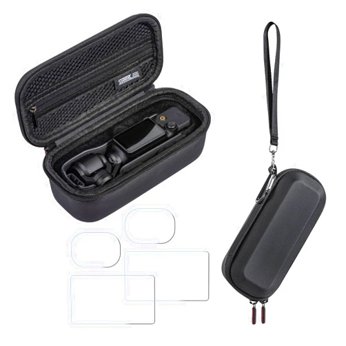 Gaekol Osmo Pocket 3 Carrying Case, Portable PU Leather Handbag Travel Case with 2 Set Screen & Lens Protector for DJI Osmo Pocket 3 Standard Combo Accessories