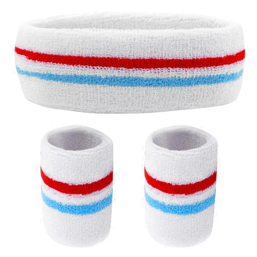 Yolev Striped Sweatband Set Sports Headband Wristband (1 Headband and 2 Wristbands) Set Sweatbands for Athletic Men and Women