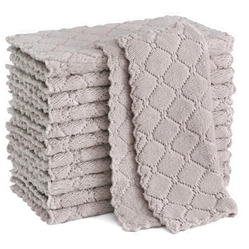 Homaxy 12 Pack Kitchen Dish Cloths (10 x 10 Inches, Grey), Super Soft and Absorbent Coral Velvet Dish Towels, Nonstick Oil Fast Drying Microfiber Cleaning Cloth, No Lint Household Dishcloths