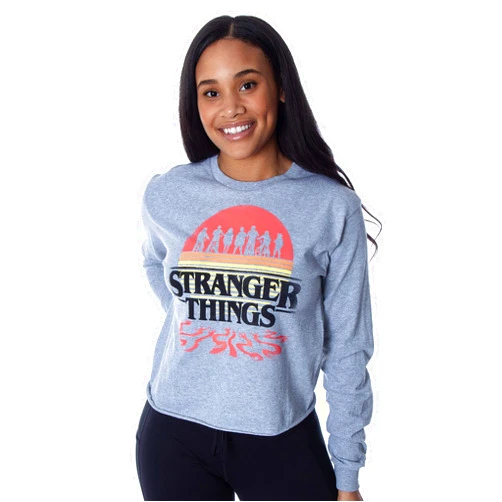 Mad Engine Stranger Things Women's Shirt Distressed Group Long Sleeve For Women Adult Skimmer Tee (Small)