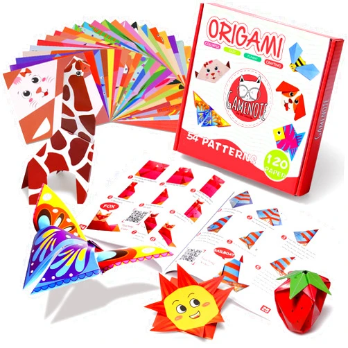 Gamenote Colorful Origami Kit for Kids 54 Projects 120 Double Sided Origami Paper 12 Sheets Practice Papers Instructional Origami Book Origami Gift for 4+ Girls Boys Adult Beginners Training Craft