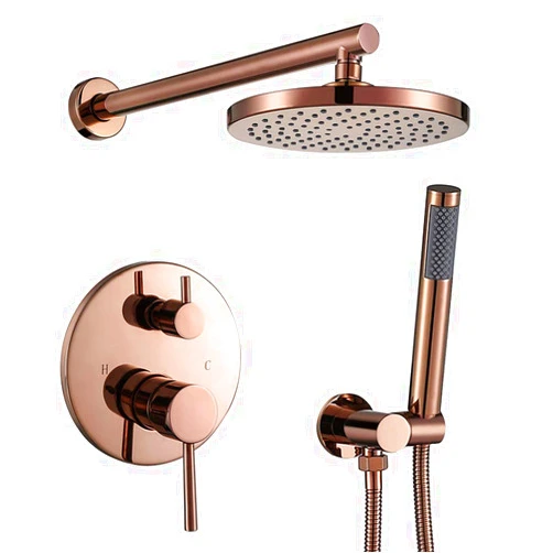 SIGii 8 Inches Shower System with Hot and Cold Water Concealed Rose Gold Shower Combo Set Wall Mounted Shower Faucet Set with Stainless Steel Shower Head, Handheld Shower