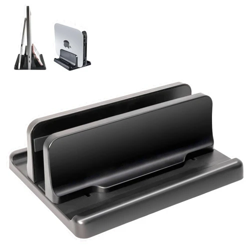 JIMEJV Vertical Laptop Stand [New Version: Two More Rubber Pads & Hex Key Storable Design] ABS Plastic Adjustable Dock up to 15 inch PC Desk Space Saver for MacBook/Surface/iPad/Mini PC (Black)