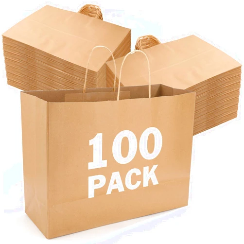 XPCARE 100Pack Kraft Paper Bags with Handles Bulk, 16x6x12 Inch Brown Paper Bags, Kraft Shopping Bags for Small Business Merchandise,Wedding Party Favor Bags