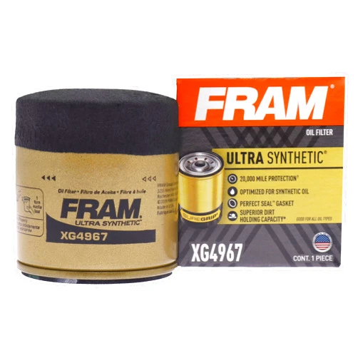FRAM Ultra Synthetic Automotive Replacement Oil Filter, Designed for Synthetic Oil Changes Lasting up to 20k Miles, XG4967 with SureGrip (Pack of 1)