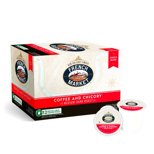 French Market Coffee & Chicory Medium-Dark Roast Single Serve Coffee Pods, 12ct Box (Pack of 6)