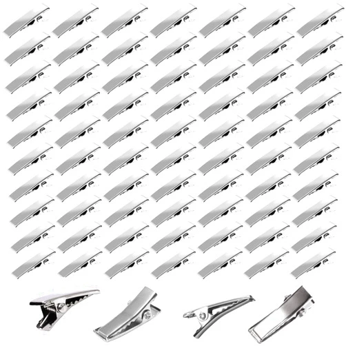 Elcoho 200 Pieces Metal Hair Clips Single Prong Curl Clips Silver Alligator Section Clips with Teeth Hairbow Accessory for Women Girls