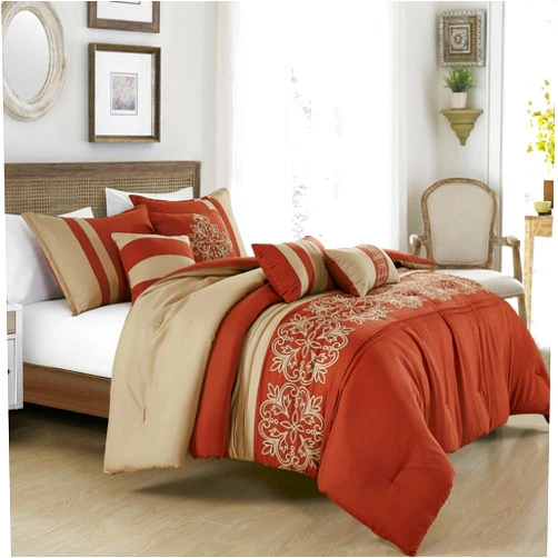 ESCA 7-Piece Yovela Beige & Spice Embroidered Comforter Set - King/Cal King Size