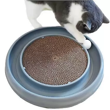 YUSHUO Round Cat Scratcher with Ball, Cat Toy Ball Track of Recycled Corrugated Paper, Turbo Cat Scratcher Toy, 17.7 inch Cat Turbo Toy/Cat Lounge Bed/Cat Bed (Four Colors for Choice) Grey