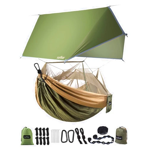 Sunyear Camping Hammock with Rain Fly and Net - Outdoor Hammock Accessories-Hammock Tent for Outside-Keep Side Wind&Rain-Large and Heavy Duty