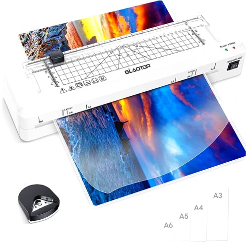 GLADTOP Laminator A3 Laminator Machine, 70s Ultra-Fast Preheat, Quick Lamination Jam-Free, Built-in Paper Trimmer, with Corner Rounder and 20 Laminating Sheets, Laminate up to 13