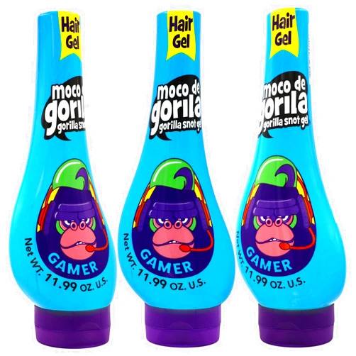 Moco de Gorila Gamer, Hair Styling Gel, Long-Lasting Hold, Reactivatable with Water, 3-Pack of 11.92 Oz Each, 3 Squeezable Bottles.