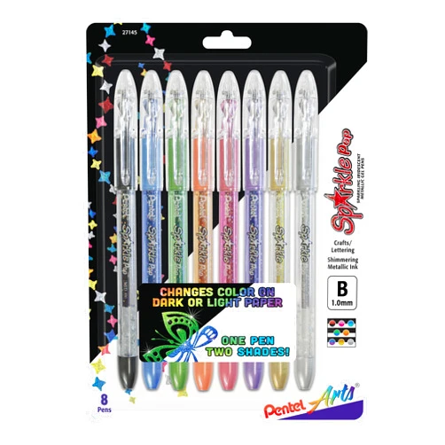 Pentel Arts Sparkle Pop Metallic Gel Ink Pen, 1.0mm Bold Line, Assorted Colors, Pack of 8 (K91PABP8M)