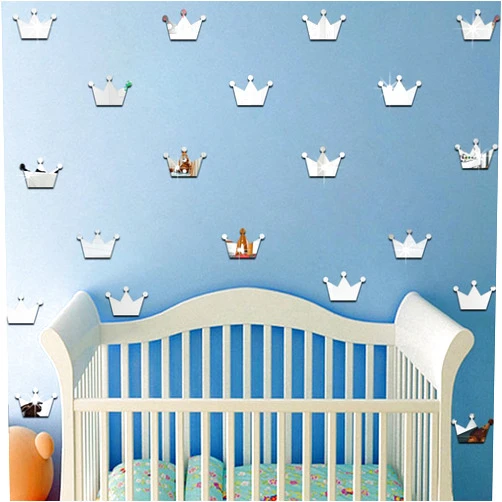Ufengke 15-Pcs 3D Silver Princess Crown Mirror Effect Wall Decals,Children's Room Nursery Removable Wall Stickers Murals