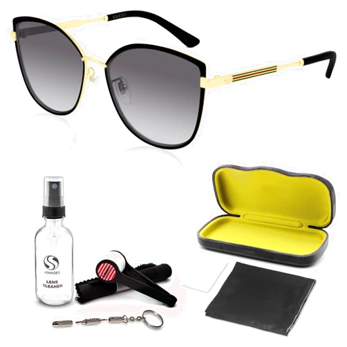 Gucci GG0589SK GG Interlocking Logo Cat-Eye-Shaped Non-Polarized Sunglasses for Women – Includes Luxury Eyewear Kit – Black Frame with Gray Lens