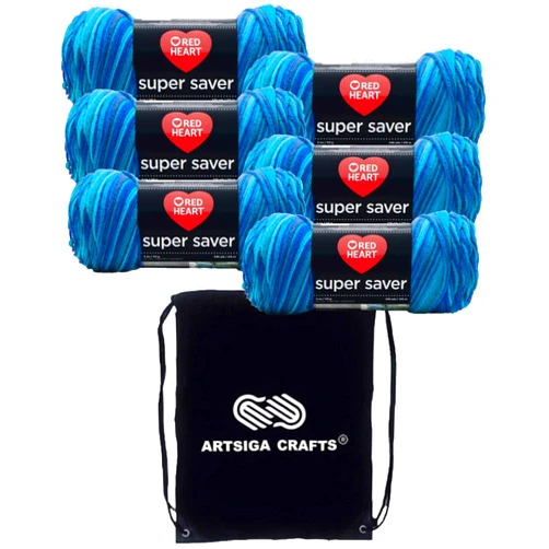 Red Heart Super Saver Macaw E300B-3944 (6-Skeins - Same Dye Lot) Worsted Medium #4 Acrylic Yarn for Crocheting and Knitting with Project Bag