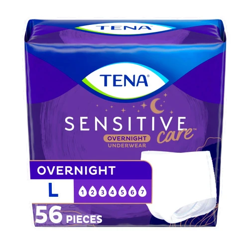 TENA Incontinence Underwear for Women, Overnight Absorbency, Sensitive Care - Large - 56 Count