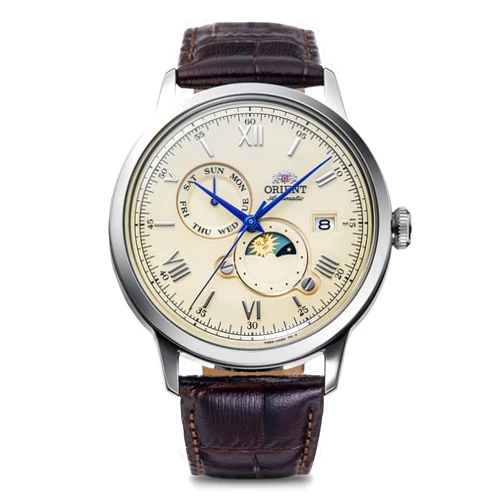 Orient Bambino Sun & Moon Automatic Watch Mechanical Automatic RN-AK0803Y Men's Ivory, Ivory, Classic