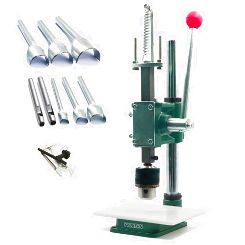 YVOKERN Leather Hole Punch Press Tool Hand Puncher Manual Stamping Machine for Punching Leather Holes with 3-16MM Chuck and Half-Round Punch Kit Get Your Craft Work Slient (YVK-16S-PP-CK2)