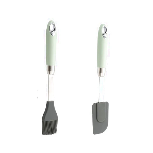 BAKVOS Silicone Baking Spatula and Pastry Brush Set,Heat Resistant Cooking Tools with metal Handles, Light Green