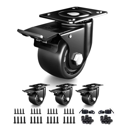 ANDUTEES 3 Inch Heavy Duty Casters Set of 4, Load 4400lbs, Locking Swivel Plate Industrial Casters with Double Ball Bearings, Low Gravity Center Castor Wheels for Furniture, Workbench, Equipment