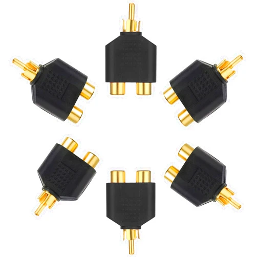 Psyqtsuary 6 PCS RCA Y Splitter Plug Adapter 2 Female to 1 Male, Stereo Male to Dual RCA Female Audio Breakout Adapter, Gold Plated Male Stereo to 2 RCA Female Jack Y Plug Audio Converter for Video Av TV Cabley