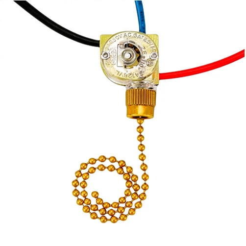 Geettcaifu 1 Pcs ZE-110 Ceiling Fan Light Pull Chain Switch, 3 Way 3-Wire Replacement Pull Chain Switch Compatible with Ceiling Fans, Lamps and Wall Lights - Gold