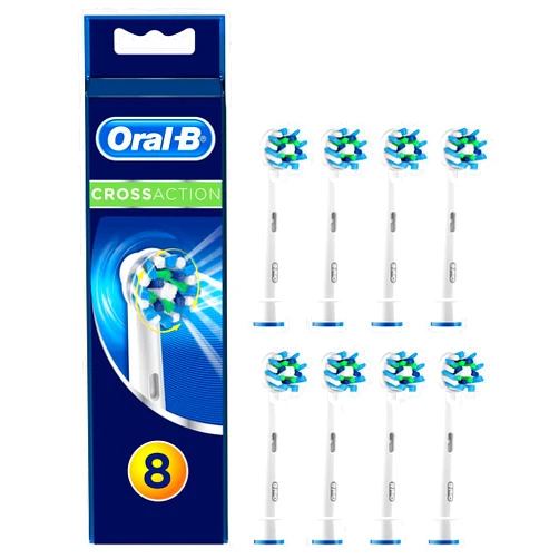 Oral-B CrossAction Toothbrush Heads Pack of 8 Replacement Refills for Electric Rechargeable Toothbrush, Mailbox Sized Pack