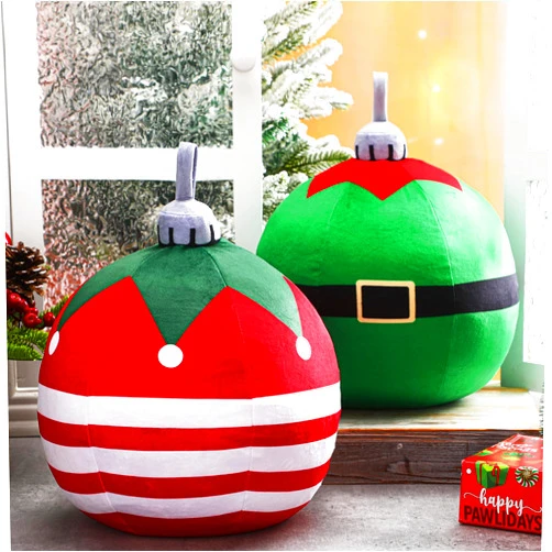Cinnvoice 2 Pcs Christmas Bell Pillow 9.8 Inch Xmas Round Ball Throw Pillow Elf Christmas Home Gift Holiday Decor Cushion for Christmas Couch Chair Bed Bedroom Living Room Decoration