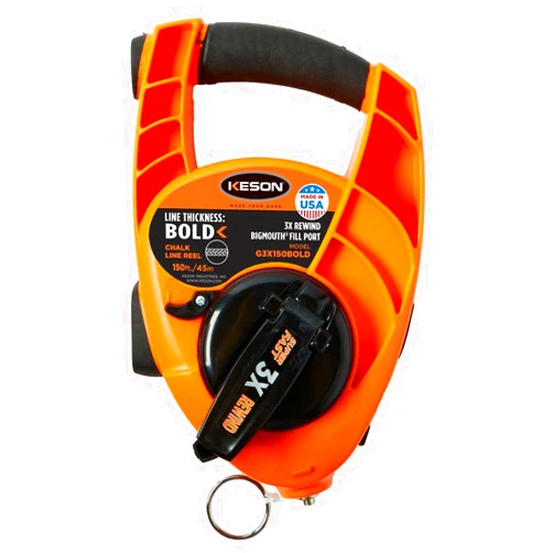 Keson G3X150BOLD Bold Chalk Line Reel with 3X1 Rewind, 12-Ounce Chalk Capacity, 150-Foot