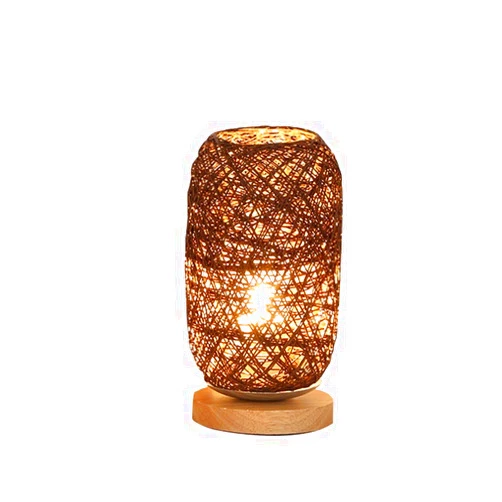 SHIBOHAN Desk Lamps, Wood Rattan Twine Ball Lights Table Lamp Room Home Art Decor Desk Light, Table Light (Color : Brown, Size : A)