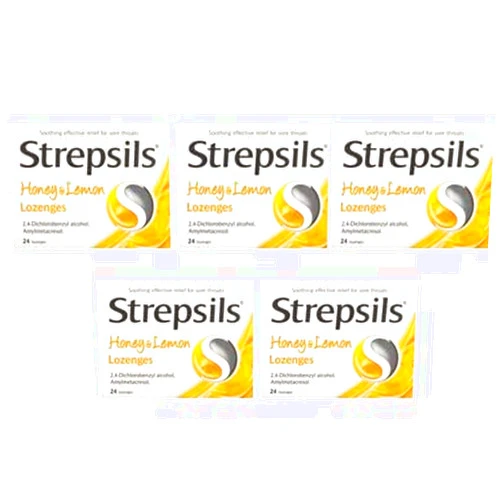 Strepsils 5x Strepsils Honey and Lemon Cough Pill Relieve Sorethroat Wholesale Price Made of Thailand