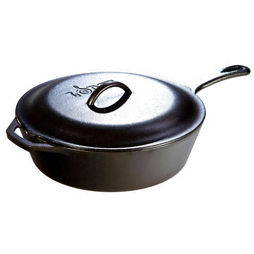 Lodge 5 Quart Pre-Seasoned Cast Iron Deep Skillet with Lid - Signature Teardrop Handle & Assist Handle - Use in the Oven, on the Stove or Grill, or Over a Campfire - Use to Sear, Sauté, Bake, Broil, Braise, Fry, or Grill - Black
