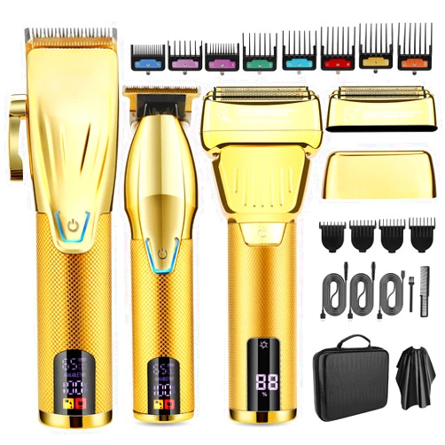 EVRWO Professional Hair Clippers for Men Cordless Beard Trimmer Electric Razor Foil Shavers for Men Barber Clippers Hair Trimmer for Men Rechargeable Hair Grooming Kit, LCD Display, Gifts for Men (Black)