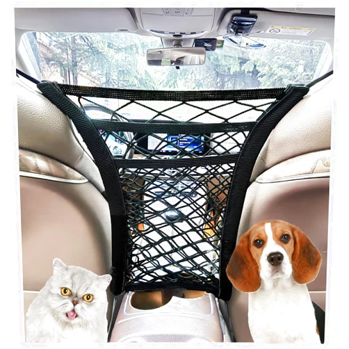 TEMI 3-Layer Car Mesh Organizer, Seat Back Net Bag, Driver Storage Netting Pouch, Barrier of Backseat Pet Kids, Cargo Tissue Purse Holder（Upgrade Stretch Length）
