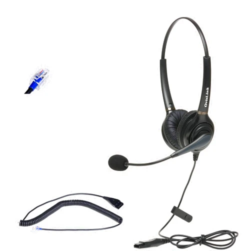 OvisLink Dual Ear Call Center Headset Phone Compatible with Mitel Phone | Noise Canceling Microphone | RJ9 Headset Quick Disconnect Bottom Cord Included