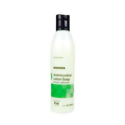 McKesson Antimicrobial Lotion Hand Soap with Aloe, 8 oz Pump Bottle [Pack of 1] - Herbal Scent, Keeps Hands Clean and Moisturized, Medical-Grade Soap